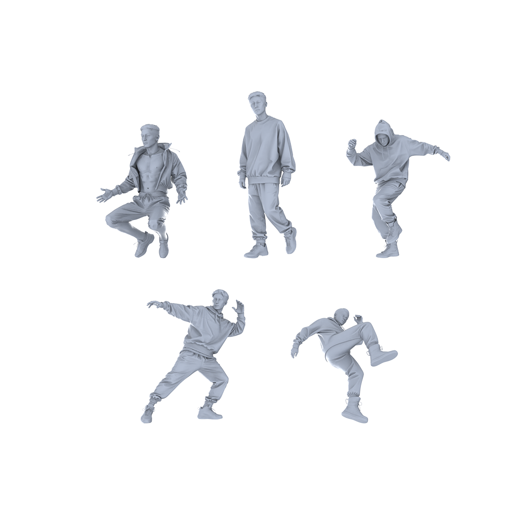 MRY-SFW LYTR628 Modern Street Trend Style Youth Male Multi-Pose Five-Person Set Miniature Car Diorama Figures Scene Props Accessories Resin