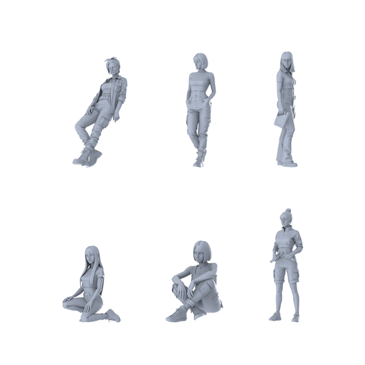 MRY-SFW LYTR592 Modern Cool Utility-Style Women Pose Group of 6 Miniature Car Diorama Figures Scene Props Accessories Resin
