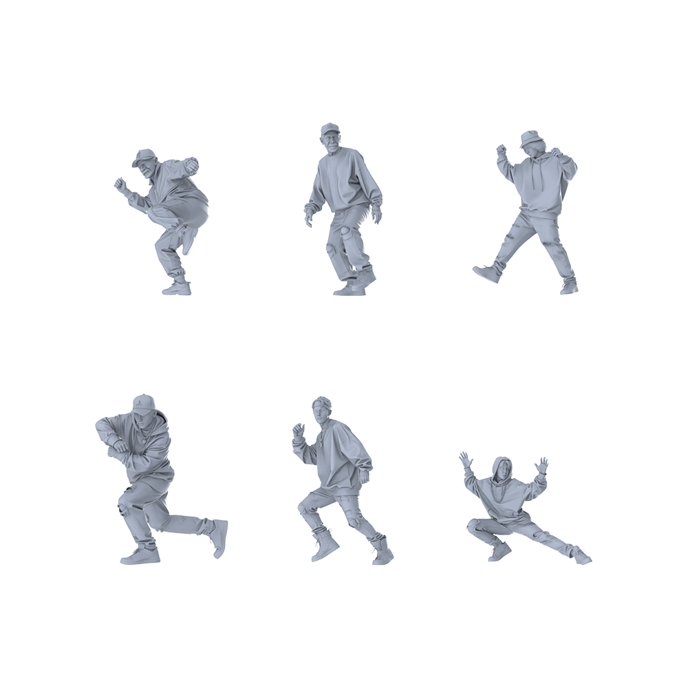 MRY-SFW LYTR600 Modern Street Style Hip-Hop Pose Six-Person Set Miniature Car Diorama Figures Scene Props Accessories Resin