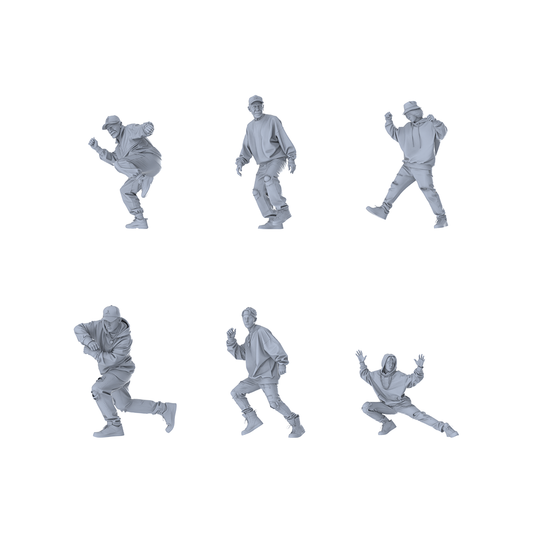 MRY-SFW LYTR600 Modern Street Style Hip-Hop Pose Six-Person Set Miniature Car Diorama Figures Scene Props Accessories Resin