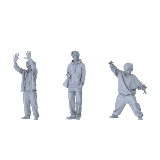 MRY-SFW LYTR626 Modern Street Trend Style Multi-Age Character Multi-Pose Three-Person Set Miniature Car Diorama Figures Scene Props Accessories Resin