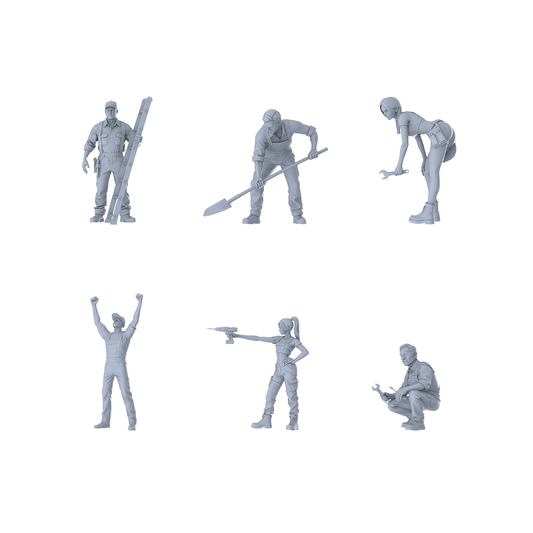 MRY-SFW LYTR586 Modern Infrastructure Maintenance Workers Pose Group of 6 Miniature Car Diorama Figures Scene Props Accessories Resin