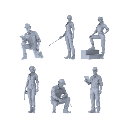 MRY-SFW LYTR585 Modern Engineering Technicians Pose Group of 6 Miniature Car Diorama Figures Scene Props Accessories Resin