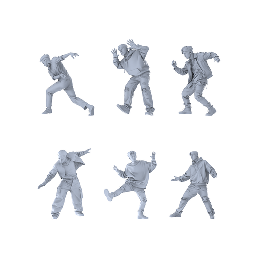 MRY-SFW LYTR611 Modern Street Style Hip-Hop Pose Six-Person Set Miniature Car Diorama Figures Scene Props Accessories Resin