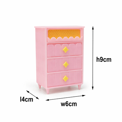 RHF542C  INS Creamy Yellow Wavy Storage Cabinet Set Macaron-colored dollhouse furniture, playful pink and yellow contrasting dollhouse set, creamy mini furniture, dollhouse miniature scene furniture, trendy wavy furniture