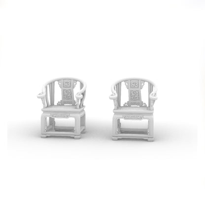 MRY-SFW LYTS532 3D Printed Chinese Ancient Stage & Chair Set, Unpainted White Resin, Miniature Diorama Dollhouse Accessories