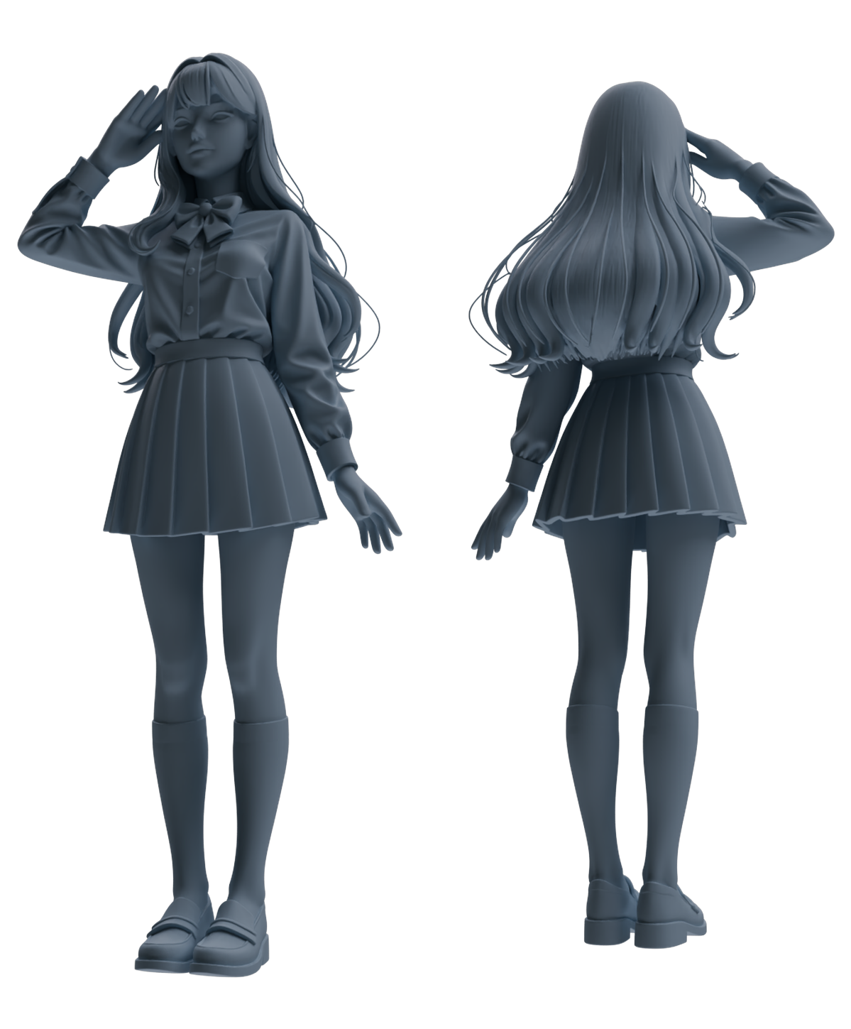 MRY-SFW LYTR849 Long Hair JK Uniform School Girl Figure Modern Model 4 pcs Miniature Car Diorama Figures Scene Props Accessories Resin