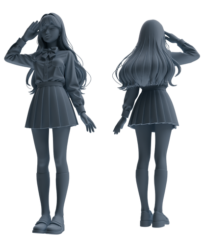 MRY-SFW LYTR849 Long Hair JK Uniform School Girl Figure Modern Model 4 pcs Miniature Car Diorama Figures Scene Props Accessories Resin