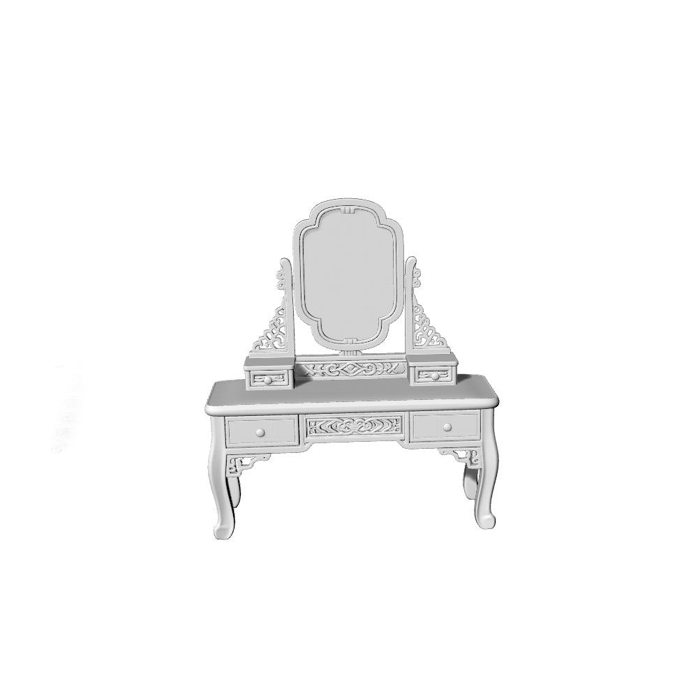 MRY-SFW LYTS522 3D Printed Chinese Classical Dressing Table Set, Unpainted White Resin, Miniature Ancient Architecture Dollhouse Diorama Accessories