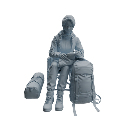 MRY-SFW LYTR1017 Female Camping Character with Tent Modern Model 4 pcs