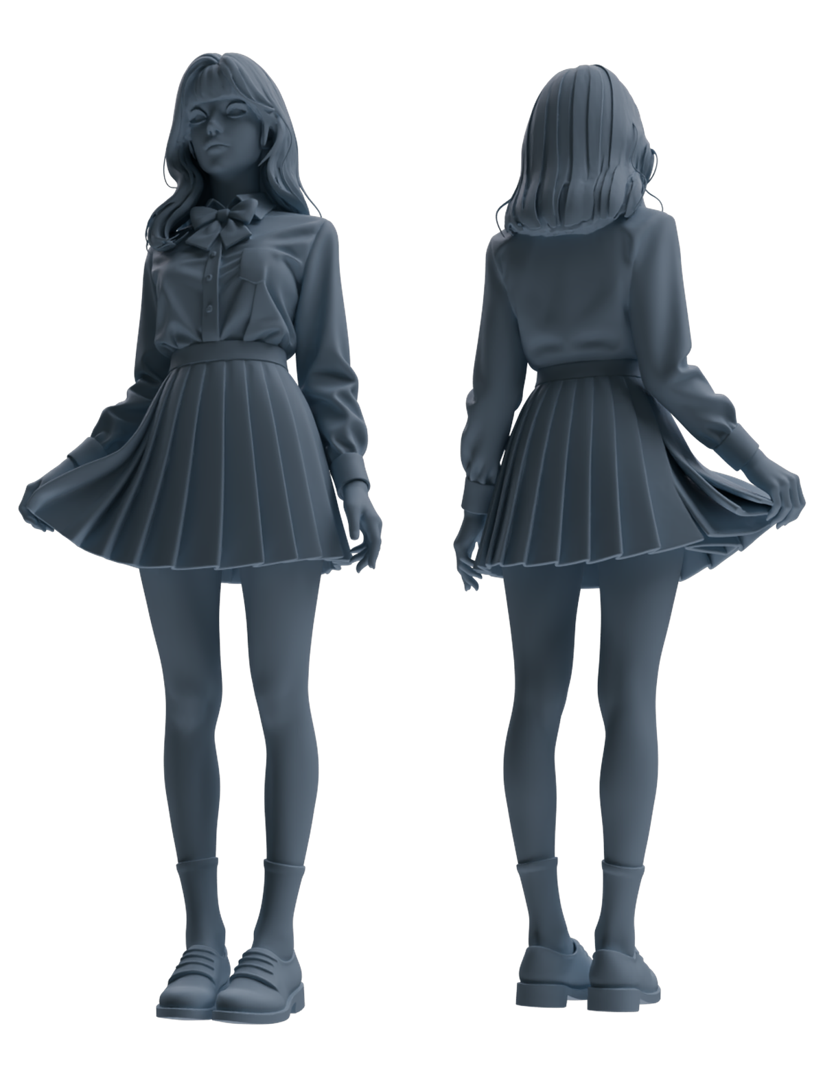 MRY-SFW LYTR849 Long Hair JK Uniform School Girl Figure Modern Model 4 pcs Miniature Car Diorama Figures Scene Props Accessories Resin