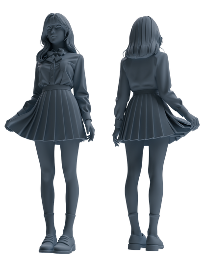 MRY-SFW LYTR849 Long Hair JK Uniform School Girl Figure Modern Model 4 pcs Miniature Car Diorama Figures Scene Props Accessories Resin