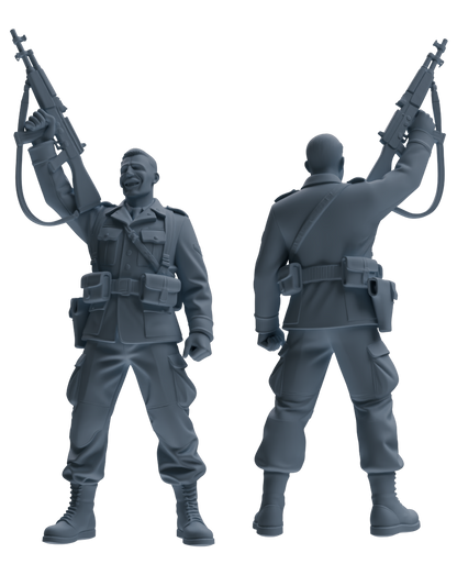 MRY-SFW SSTR195 Miniatures Soldier Model Kit Celebrating Soldier Pose Modern Model 4 pcs
