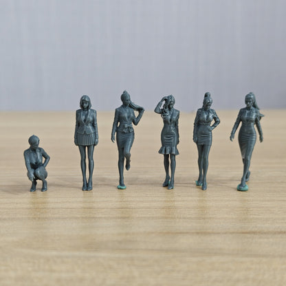MRY-SFW LYTR711 Modern Figure Professional Businesswoman Style 6 pcs Miniature Car Diorama Figures Scene Props Accessories Resin