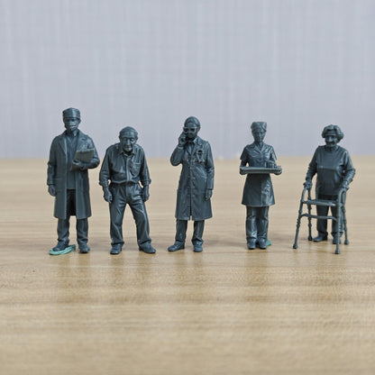Medical Treatment Scene Resin Miniature Model 5-Piece Set - Medical Staff & Elderly Patients Unpainted DIY Model Painting Hospital Scene Decor 1set MRY-SFW LYTR026