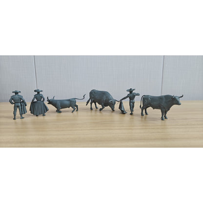 Matador & Bull Hexad Resin Miniature Model 6-Piece Set, Unpainted Spanish Bullfighting Figures, DIY Painting Scene Decoration Miniatures Diorama Resin Figures MRY-SFW LYTR284