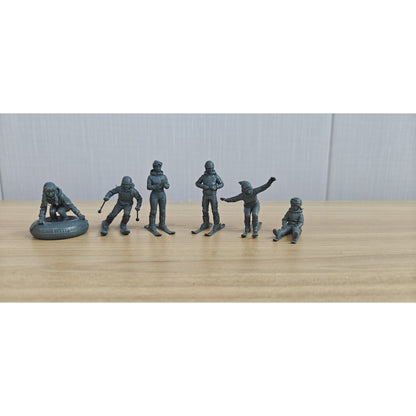 Skiing Hexad Resin Miniature Model 6-Figure Set, Unpainted Winter Sports Figures, DIY Painting Scene Decoration Miniatures Diorama Resin Figures MRY-SFW LYTR292