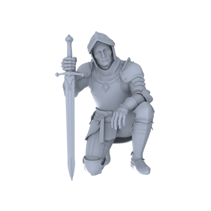 MRY-SFW LYGR046 Medieval knight, kneeling pose, historical theme, magic theme, wargame, resin white model, fantasy theme, wargaming miniature, scene character, figure, hand-painted S Scale