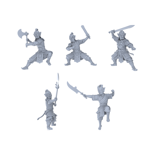 Yao's Studio LYGR002 Sanxingdui Warrior 5-Piece Set Resin White Model, War Qi Miniature Model, Guard with Knife, Guard with Long Spear, Guard with Axe 1set