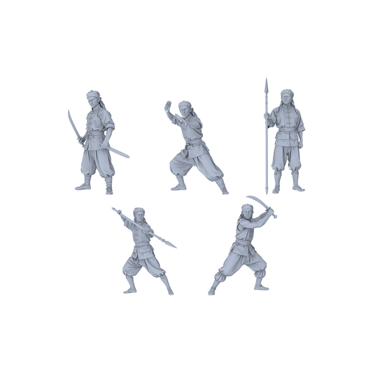 Yao's Studio LYGR003 5-Piece Boxed Set of Yihetuan Miniatures, Resin White Membrane, Miniature Wargame Models, Long Spear and Knife-Wielding Yihetuan Fighters, Miniature Landscape