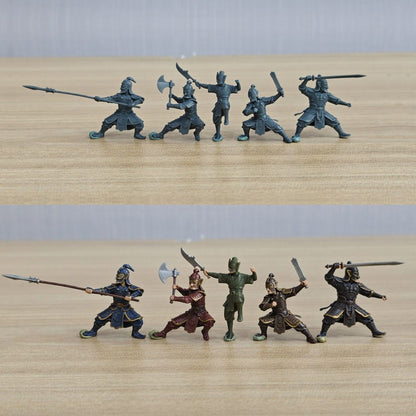 Sanxingdui Warrior 5pcs Set Resin White Model War Qi Miniature Model Guard with Knife Guard with Long Spear Guard with Axe MRY-SFW LYGR2