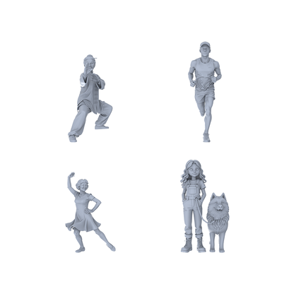 Yao's Studio LYTR120  Urban Leisure Sports & Lifestyle Scene Resin Miniature Model 4-Set Set - Sports & Casual Figures Unpainted DIY Model Painting Urban Scene Decor 1set