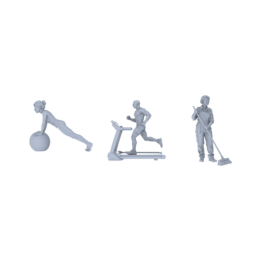 Yao's Studio LYTR121 Urban Fitness & Housekeeping Service Scene Resin Miniature Model 3-Figure Set - Fitness & Housekeeping Figures Unpainted DIY Model Painting Urban Scene Decor 1set