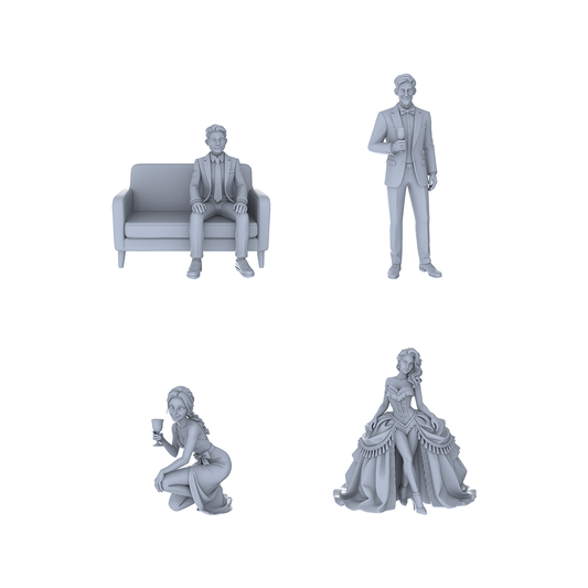 Yao's Studio LYTR122 Urban High-End Dinner Party Scene Resin Miniature Model 4-Figure Set - Gents & Formal Attire Figures Unpainted DIY Model Painting Dinner Party Decor 1set