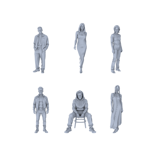 Yao's Studio LYTR123 Modern Urban Youth Daily Leisure Scene Resin Miniature Model 6-Figure Set - Casual Youth Figures Unpainted DIY Model Painting Urban Scene Decor 1set