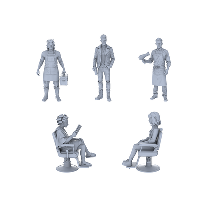 Yao's Studio LYTR124 Modern Urban Barbershop Scene Resin Miniature Model 5-Figure Set - Barbers & Customers Unpainted DIY Model Painting Business Scene Decor 1set