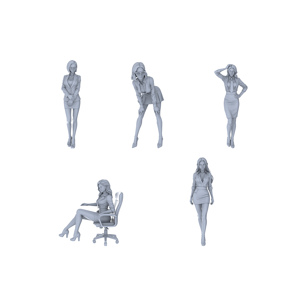 Yao's Studio LYTR125 Modern Workplace Business Women Scene Resin Miniature Model 5-Figure Set - Business Women Figures Unpainted DIY Model Painting Office Scene Decor 1set