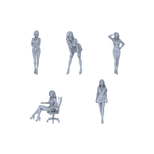 Yao's Studio LYTR125 Modern Workplace Business Women Scene Resin Miniature Model 5-Figure Set - Business Women Figures Unpainted DIY Model Painting Office Scene Decor 1set