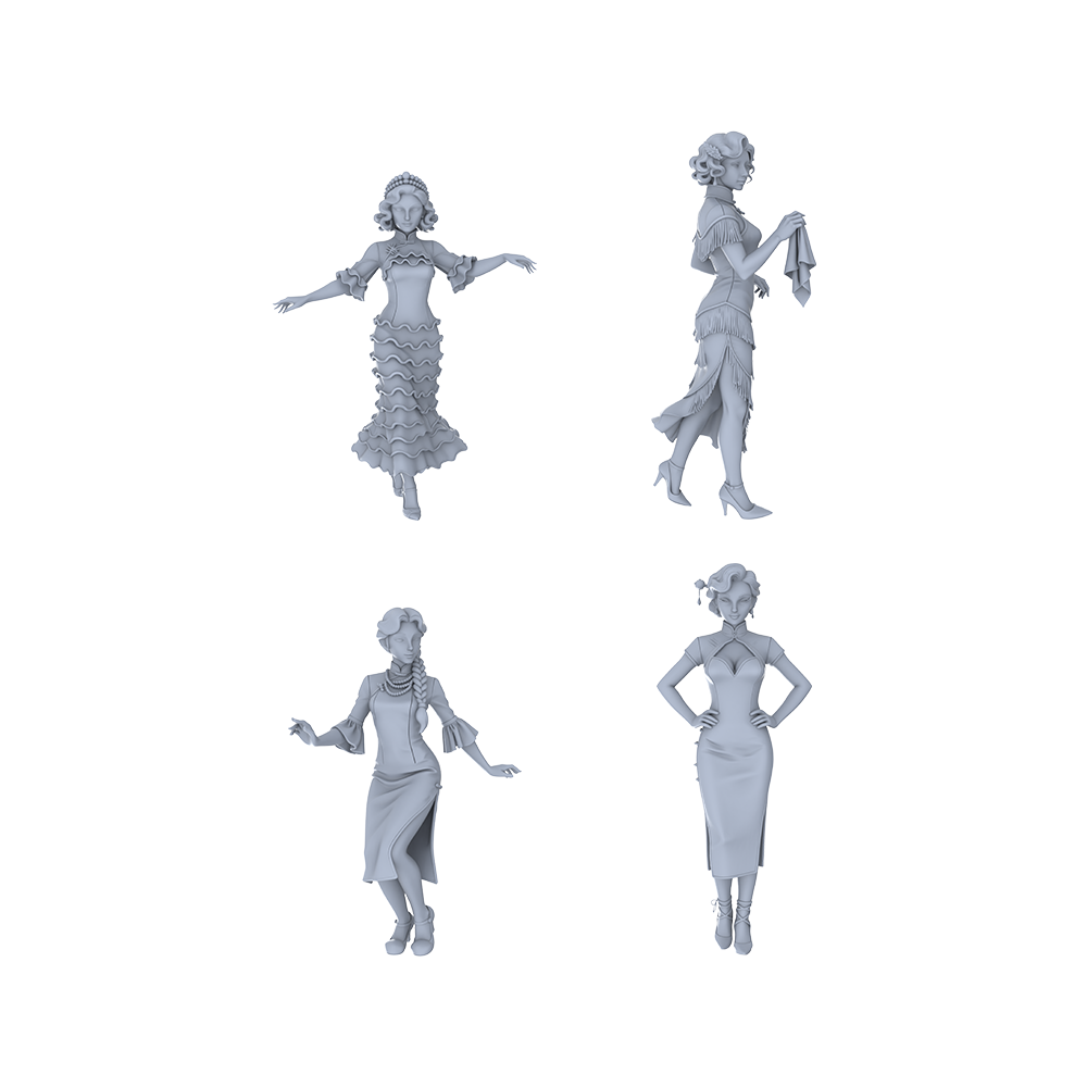 Yao's Studio LYTR128  S Scale Republic of China Style Female Miniature Set Retro Dancer & Qipao Figurines for Sand Table Scenes 1set