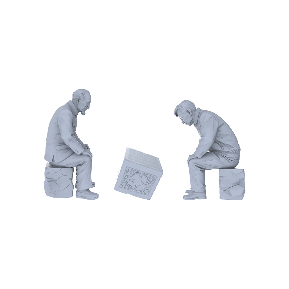 Yao's Studio LYTR129  Retro Chinese Chess Player Miniature Set Elderly Figurines for Sand Table Scene Decoration 1set