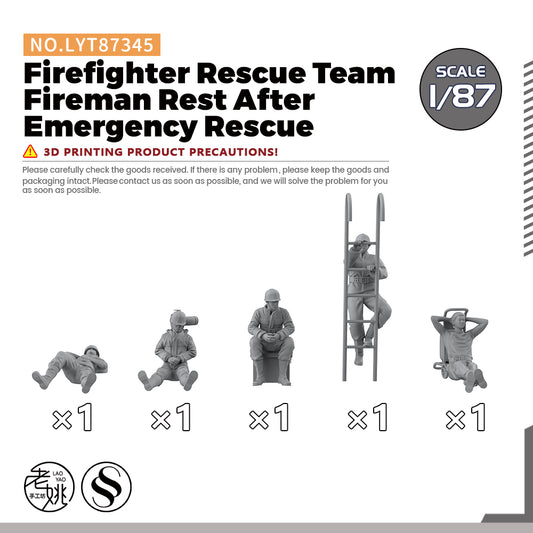 Yao's Studio LYT345 Firefighter Rescue Team Fireman Rest After Emergency Rescue HO/OO/Z/N/TT Railroad Miniature Accessory Display Props