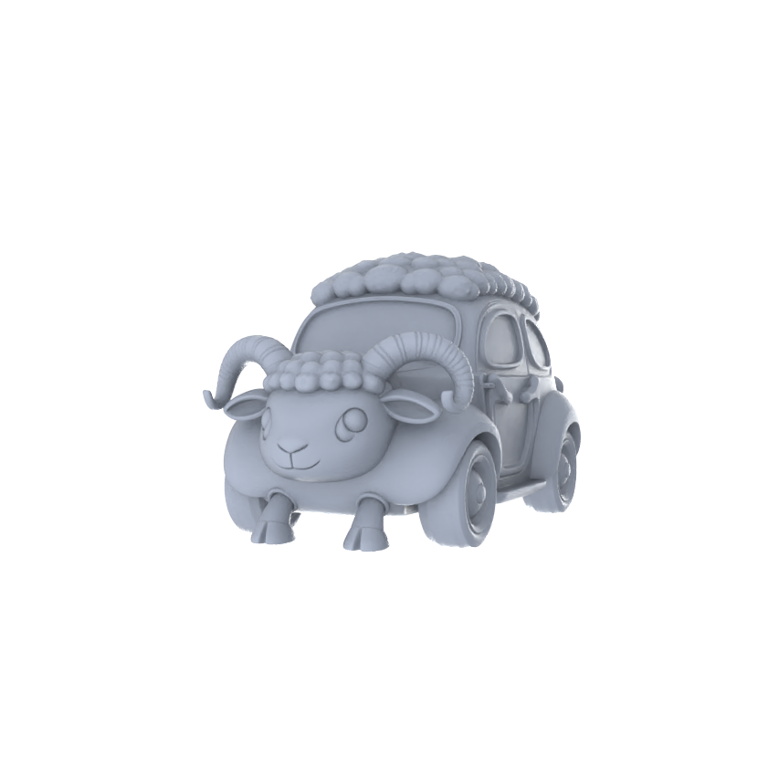 Yao's Studio LYTA244  Unpainted Creative Zodiac Sheep Car Model, Cartoon Animal Vehicle, Diorama Scene Prop, Miniature White Blank Kit for Painting