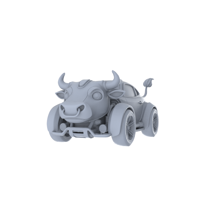 Yao's Studio LYT246 Unpainted Creative Zodiac Ox Car Model, Cartoon Animal Vehicle, Diorama Scene Prop, Miniature White Blank Kit for Painting