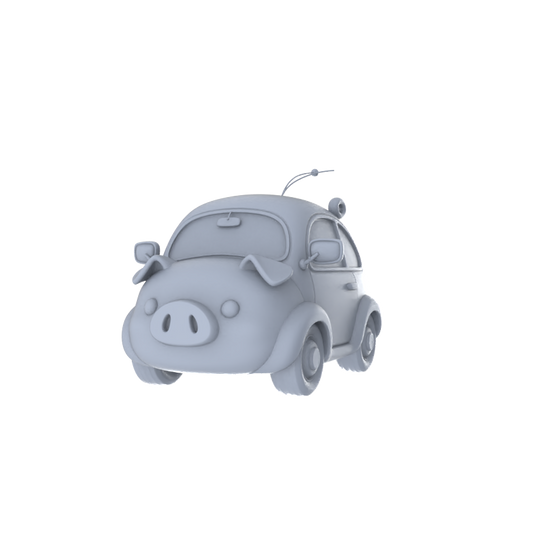 Yao's Studio LYTA250 Unpainted Creative Zodiac Pig Car Model, Cartoon Animal Vehicle, Diorama Scene Prop, Miniature White Blank Kit for Painting