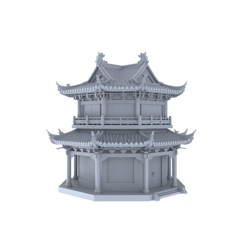 MRY-SFW LYTB042  Miniature Scene Model Chinese Double Story Octagonal Spire Tang Inspired Standalone Shop