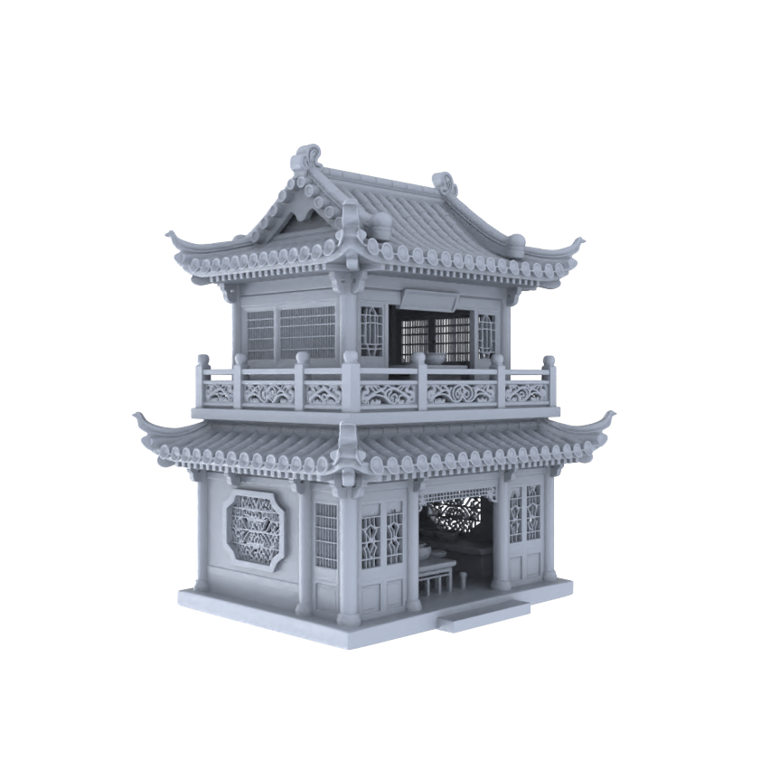 MRY-SFW LYTB049  Miniature Scene Model Chinese TangStyle Tea House Loft Tang Inspired Building