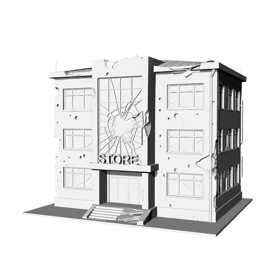 MRY-SFW LYTB231  Wasteland Damaged Store Building - Zombie Apocalypse Scenery   3D Print N Scale Terrain