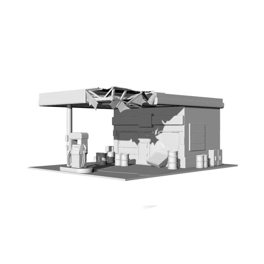 MRY-SFW LYTB232  3D Printed Post-Apocalyptic Ruined Gas Station Wargame Terrain