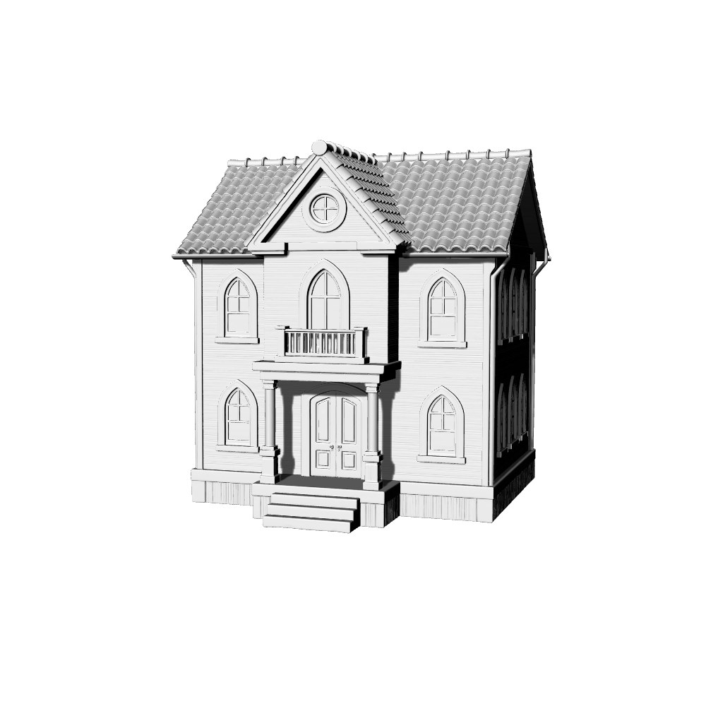 MRY-SFW LYTB476C  Miniature Scene Building Model European Gothic Revival Style Two Story Single Family Residential Building