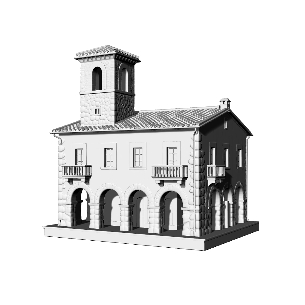 MRY-SFW LYTB489  Miniature Scene Building Model Mediterranean Spanish Country Style Two Story Clock Tower Building