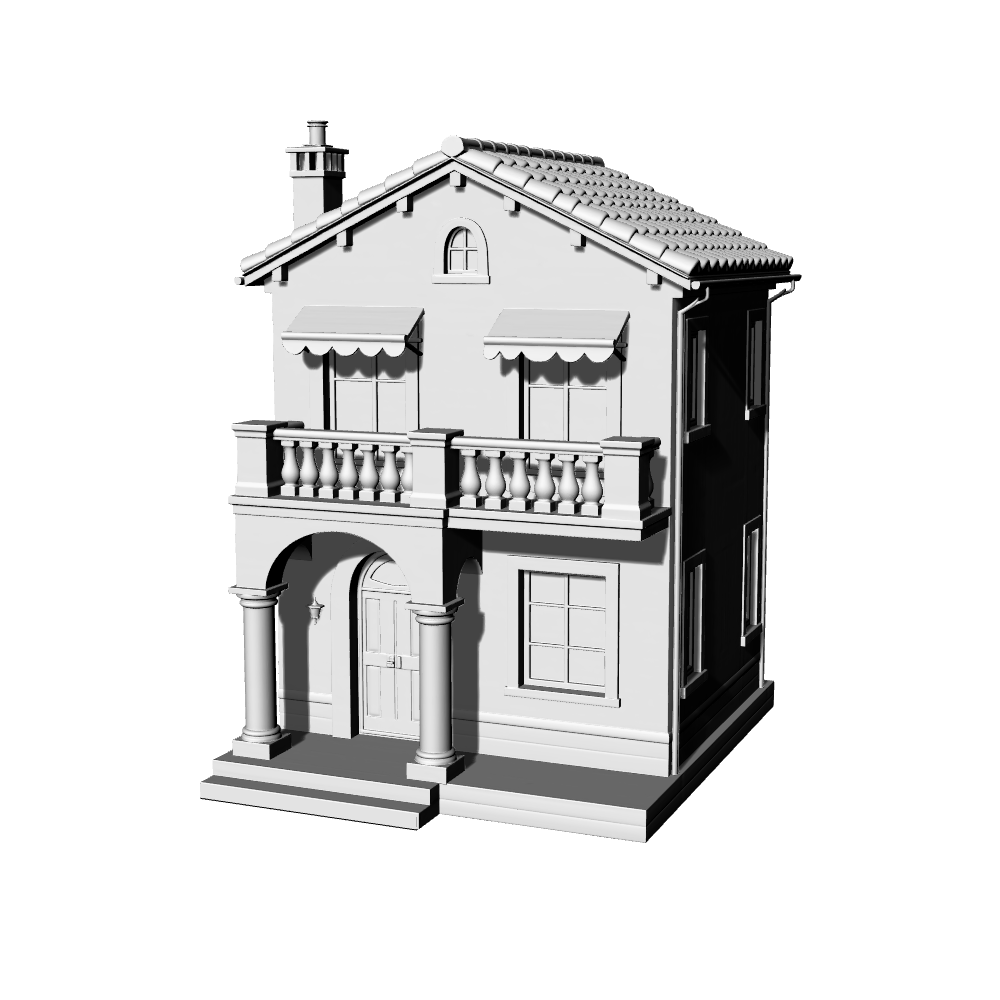 MRY-SFW LYTB499B  Miniature Scene Building Model Tuscan Mediterranean Style Single Residential Townhouse Building