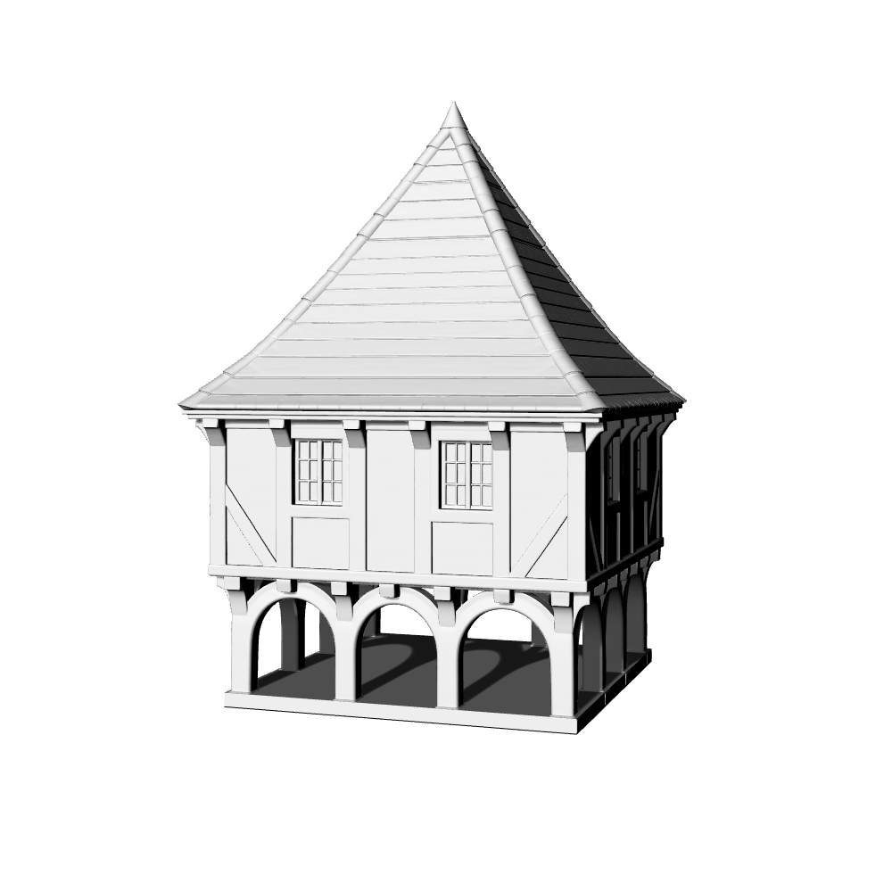 MRY-SFW LYTB524  Miniature Scene Building Model European Market Pavilion Ornament Medieval Half Timbered High Foot Building 3D Printed Model