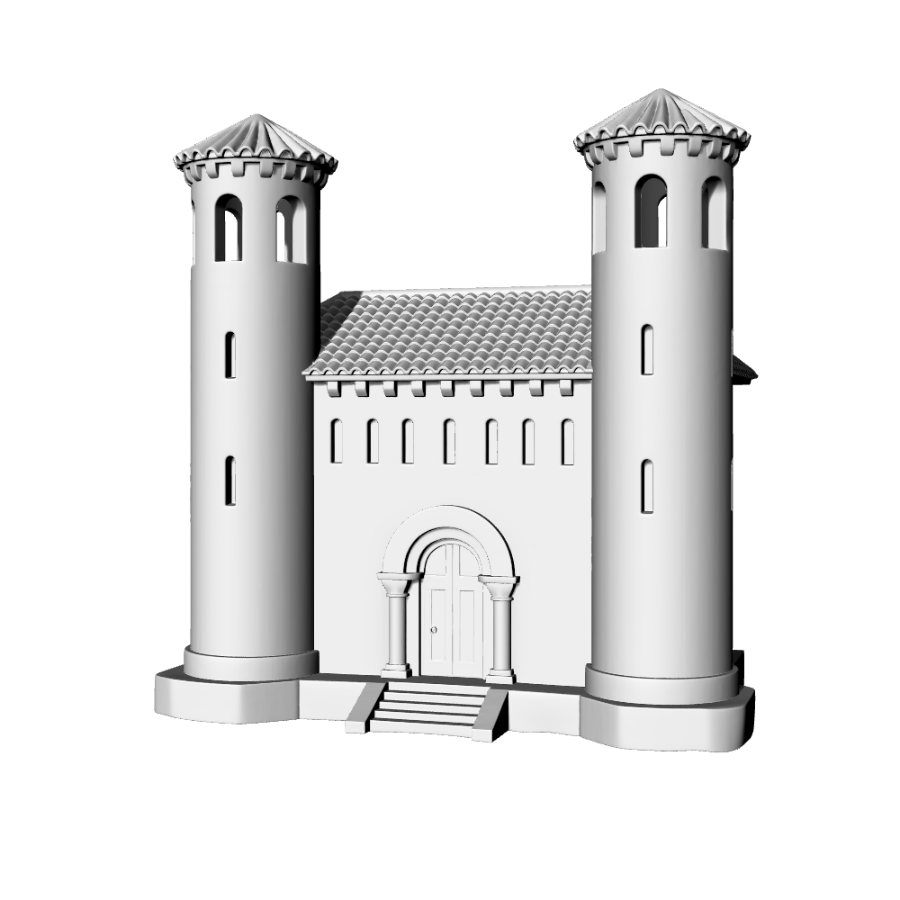 MRY-SFW LYTB526A  Miniature Scene Building Model Romanesque Twin Tower Church Medieval Fortress Ornament 3D Printed Model