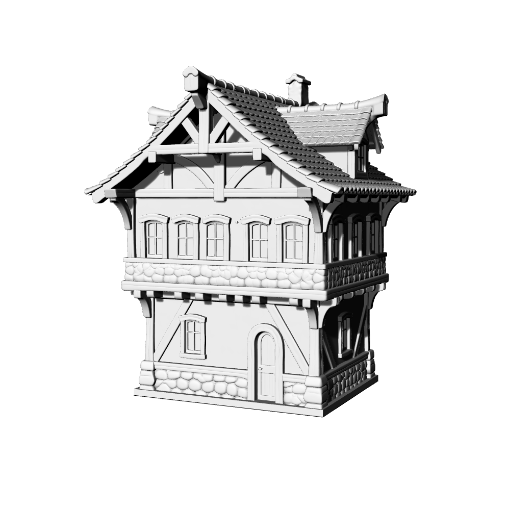 MRY-SFW LYTB536B  Miniature Scene Building Model European Medieval Tudor Style Half Timbered Detached Residence 3D Printed Model