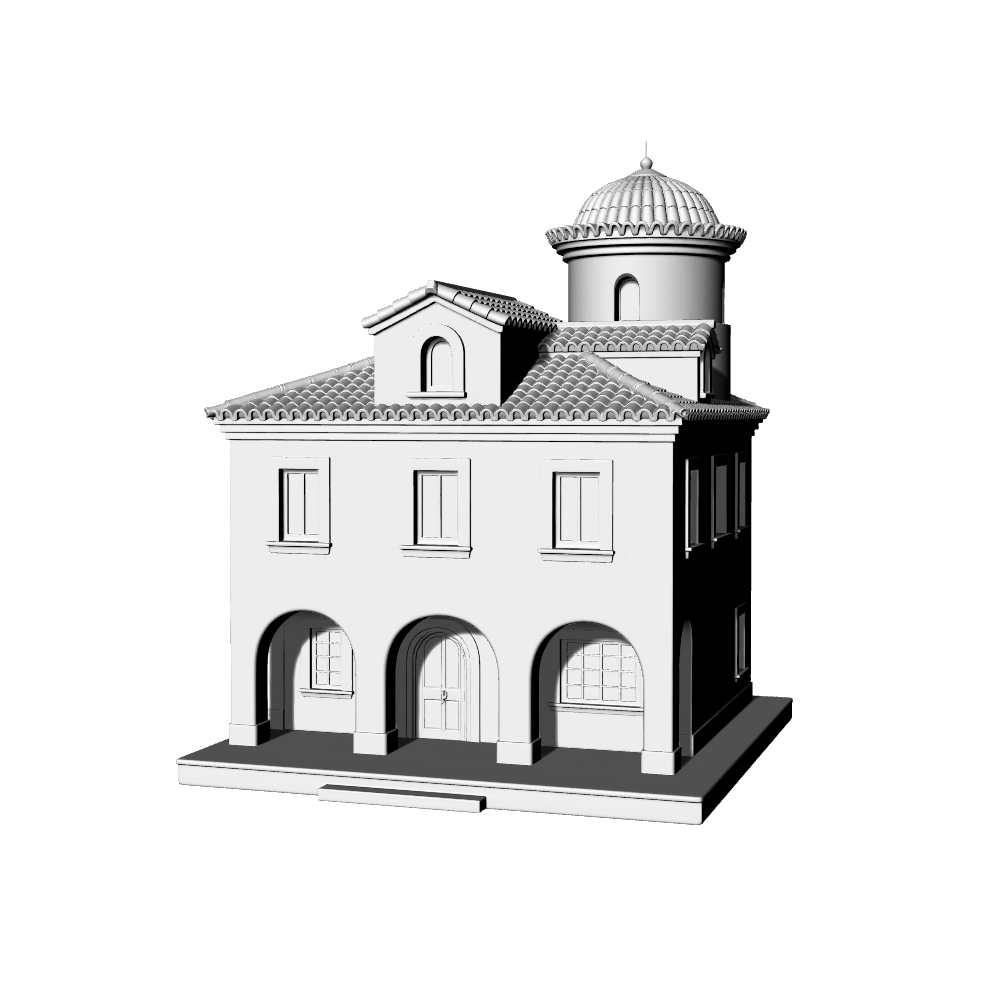 MRY-SFW LYTB547C  Miniature Scene Building Model European Mediterranean Style Domed Cottage Retro Town Building Miniature Ornament 3D Printing Model