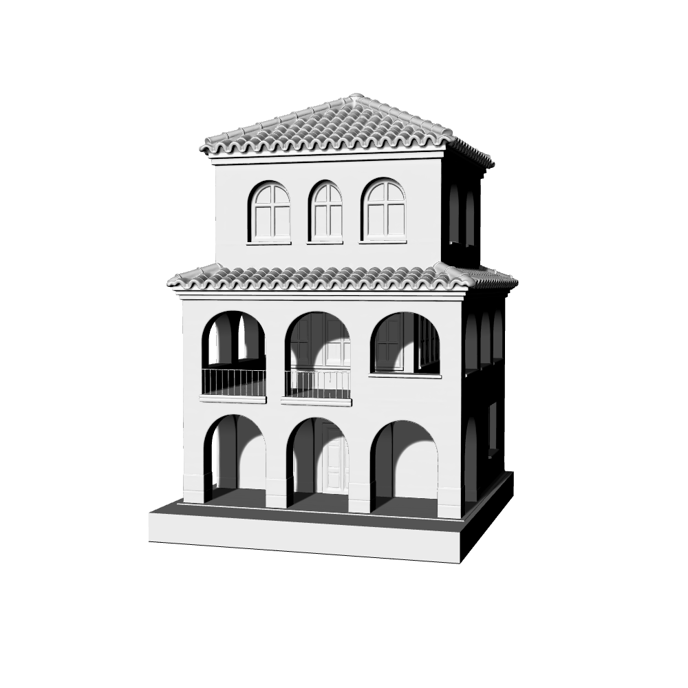 MRY-SFW LYTB575A  Miniature Scene Building Model Spanish Colonial Style Building Model Mediterranean Arched Balcony Miniature Ornament Desktop Decoration 3D Printed Model